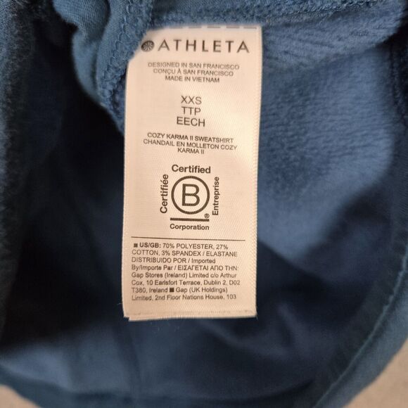 Athleta Cozy Karma II Sweatshirt Soft Twist Funnel Neck Dark Blue Sz XXS - Picture 6 of 9